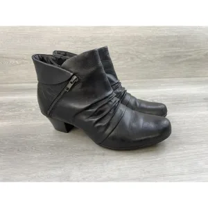 Earth Pegasus Women's Black Leather Side Zip Round Toe Biker Ankle Bootie Sz 10