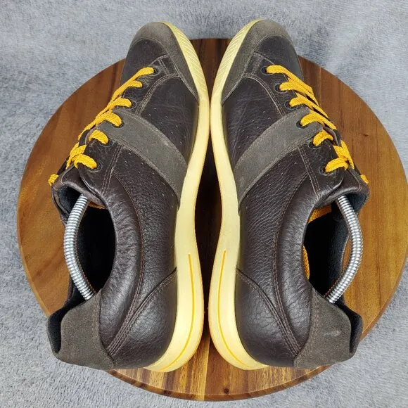 Ecco Golf Shoes Men's 11 45 Brown Leather Lace Up Spikeless Athletic Sneakers