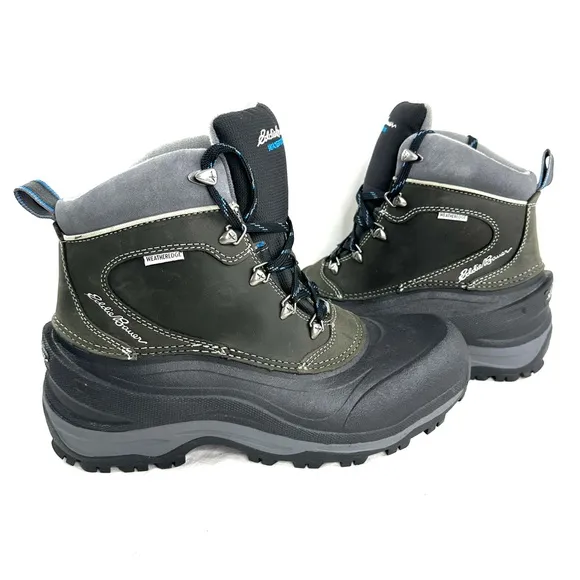 Eddie Bauer Snowfoil Men Size 8.5 Black Weatheredge Waterproof Boot Thermafill