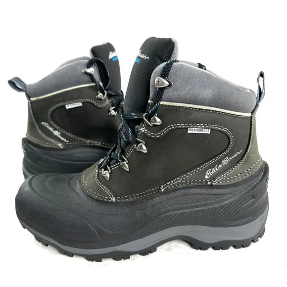 Eddie Bauer Snowfoil Men Size 8.5 Black Weatheredge Waterproof Boot Thermafill
