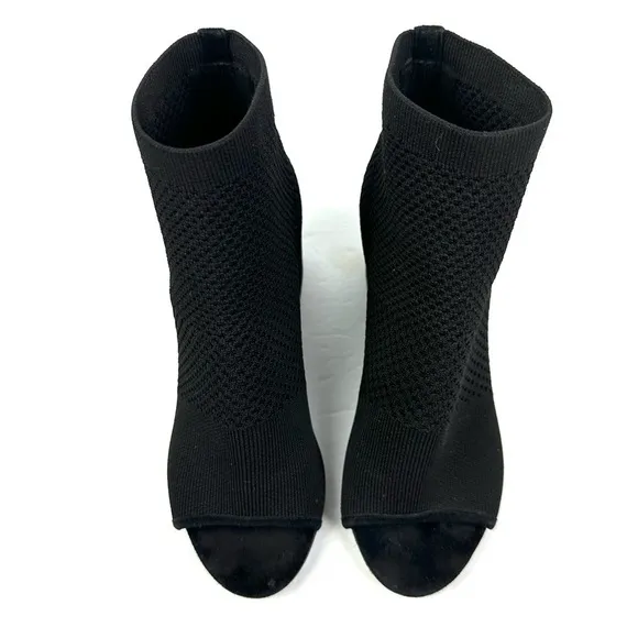 Eileen Fisher Croft Bootie 5.5 Black Stretch Knit Open Toe Shoes Womens