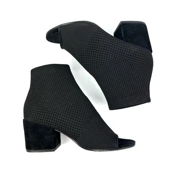 Eileen Fisher Croft Bootie 5.5 Black Stretch Knit Open Toe Shoes Womens