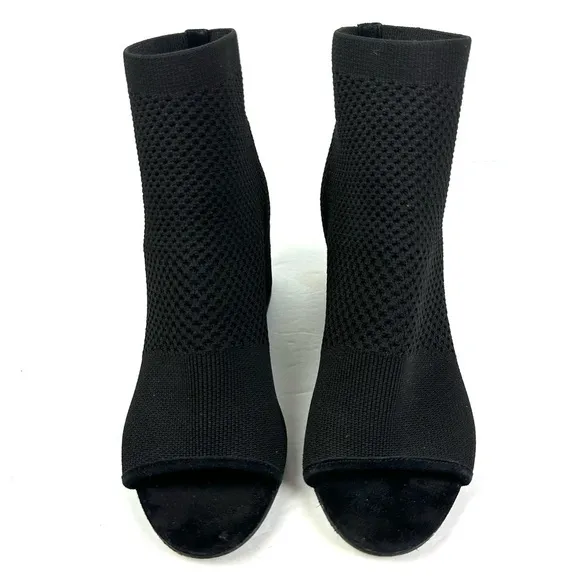 Eileen Fisher Croft Bootie 5.5 Black Stretch Knit Open Toe Shoes Womens