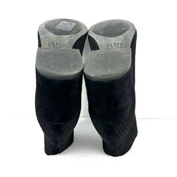 Eileen Fisher Croft Bootie 5.5 Black Stretch Knit Open Toe Shoes Womens