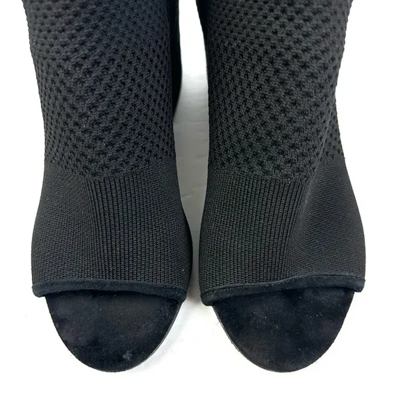 Eileen Fisher Croft Bootie 5.5 Black Stretch Knit Open Toe Shoes Womens