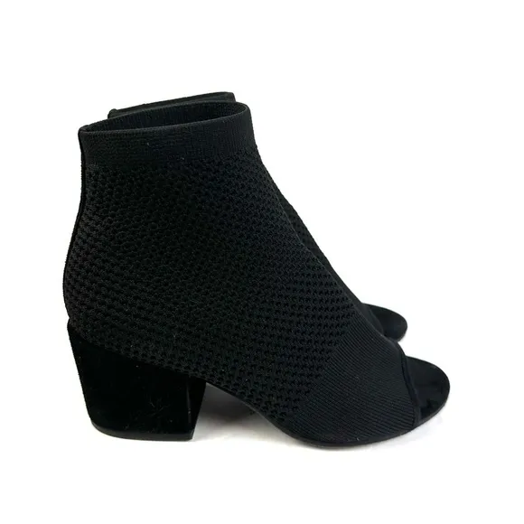 Eileen Fisher Croft Bootie 5.5 Black Stretch Knit Open Toe Shoes Womens