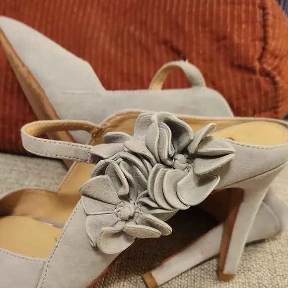 Elegant Gray Women's Mules with Floral Accent
