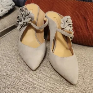 Elegant Gray Women's Mules with Floral Accent