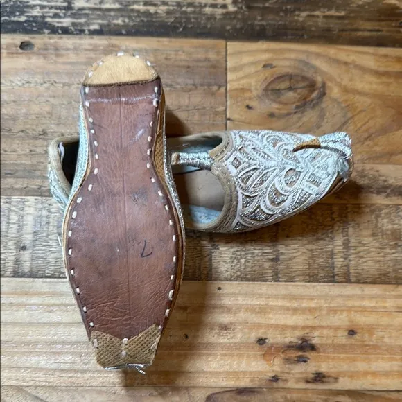 Elegant Tan &amp; Cream Embroidered Children’s Shoes