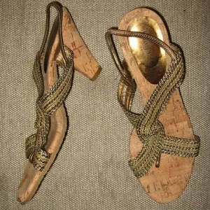 ❤️ERIC JAVITS CORK HEEL THONG WEDGE HEEL SLINGBACK SHOES SZ 9 Italy