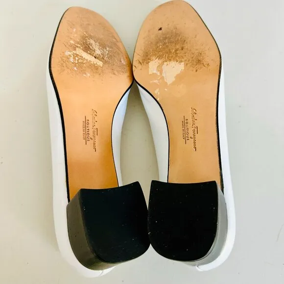 EUC SALVATORE FERRAGAMO BOUTIQUE PEARL WHITE LEATHER BRIDAL SANDALS ITALY