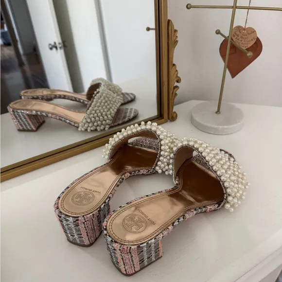 EUC Tory Burch Elegant Pearl Embellished Women's Heels