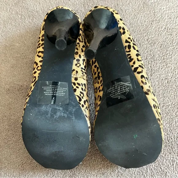 Express Leather Pony Hair Leopard/Cheetah Print Open Toe Stilettos