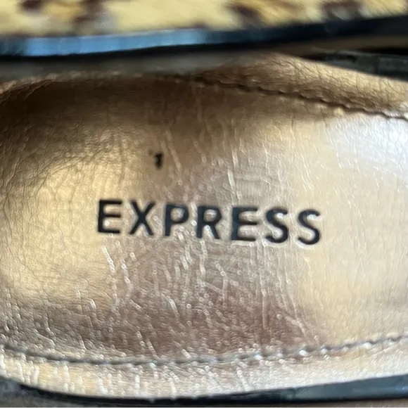 Express Leather Pony Hair Leopard/Cheetah Print Open Toe Stilettos
