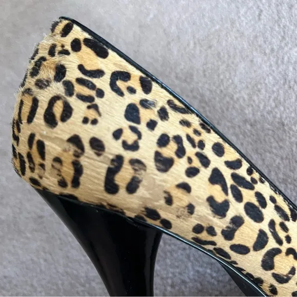 Express Leather Pony Hair Leopard/Cheetah Print Open Toe Stilettos