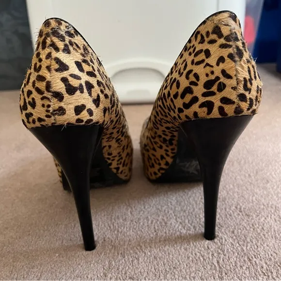 Express Leather Pony Hair Leopard/Cheetah Print Open Toe Stilettos