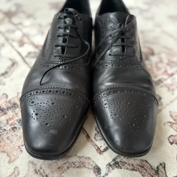 Ferragamo Classic Wingtip Oxfords Black Men's Dress Shoes Size 12