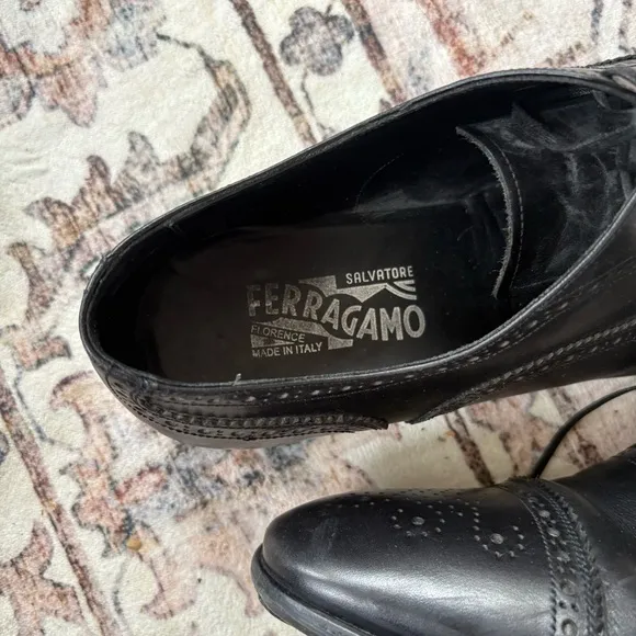 Ferragamo Classic Wingtip Oxfords Black Men's Dress Shoes Size 12
