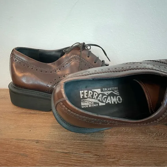 Ferragamo Dark Brown Leather Donegal Brouges, Size 12