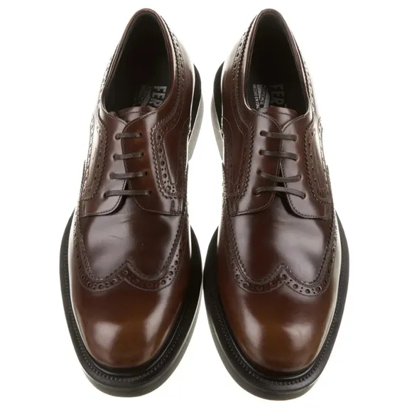 Ferragamo Dark Brown Leather Donegal Brouges, Size 12