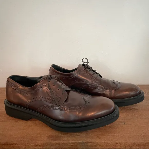 Ferragamo Dark Brown Leather Donegal Brouges, Size 12