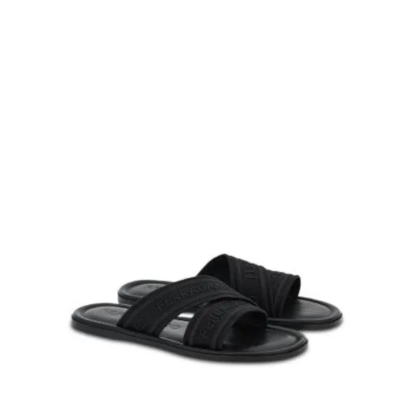 FERRAGAMO Womens Black Asymmetric Strap Laurene Open Slide Sandals Shoes 9