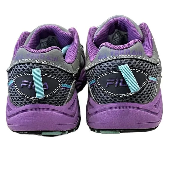 Fila vitality 2 trail shoes. Gray knit and suede and purple accent Size 7