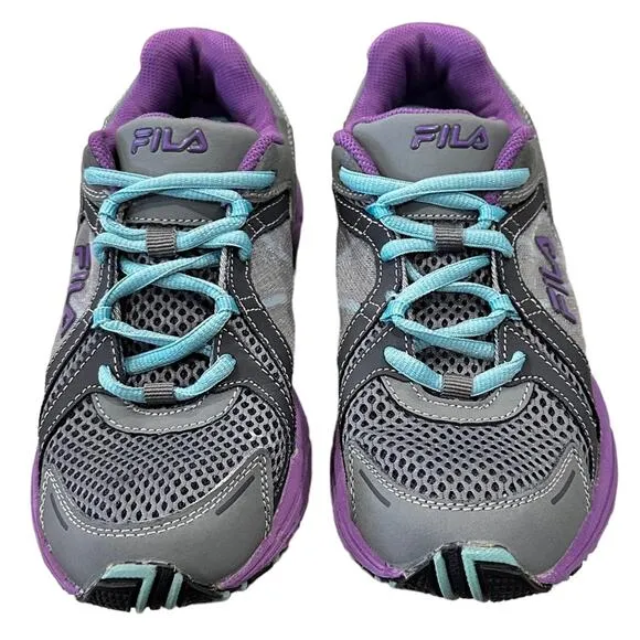 Fila vitality 2 trail shoes. Gray knit and suede and purple accent Size 7