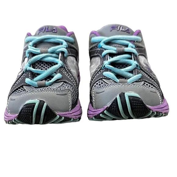 Fila vitality 2 trail shoes. Gray knit and suede and purple accent Size 7