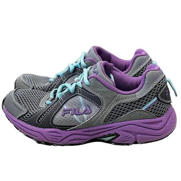 Fila vitality 2 trail shoes. Gray knit and suede and purple accent Size 7