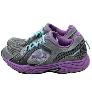 Fila vitality 2 trail shoes. Gray knit and suede and purple accent Size 7