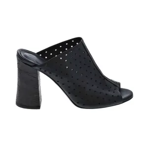 Fiori Francesi Mules Black Leather Heels Italian Stacked Perforated Size 8.5
