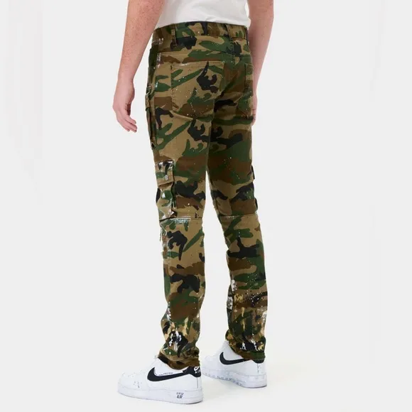 First Row Men’s Camo Multi Cargo Slim Straight Pants | Brand New