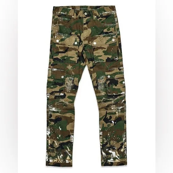 First Row Men’s Camo Multi Cargo Slim Straight Pants | Brand New