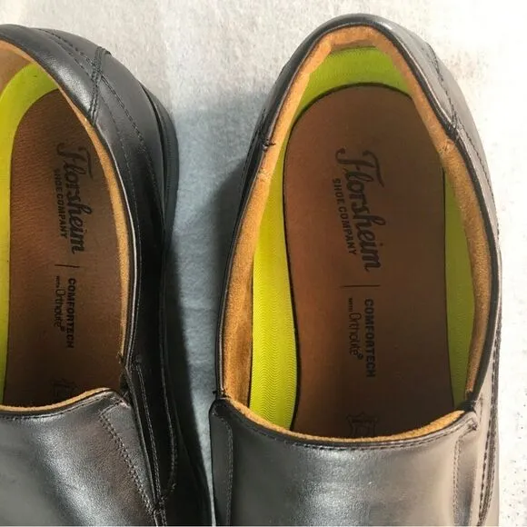 Florsheim Mens Comfortech OrthoLite Black Leather Slip-On Dress Shoes 13D‎