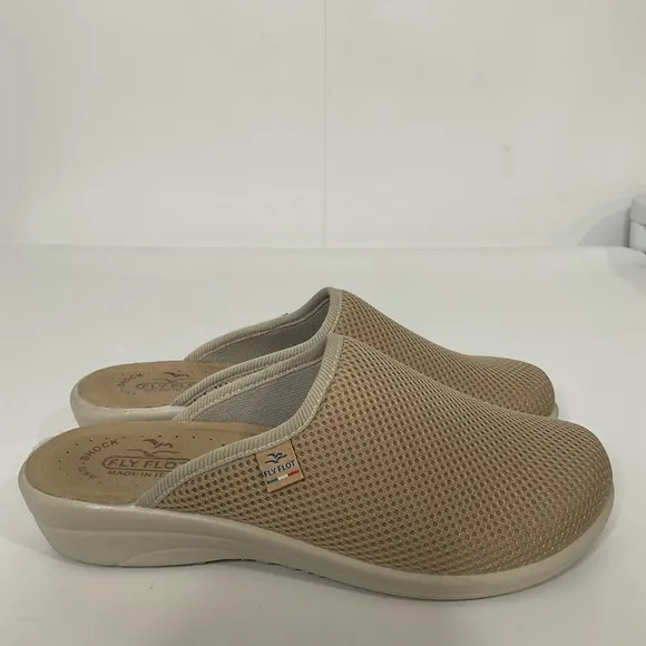 Fly Flot Made in Italy Genuine Leather Tan Mules Size 40