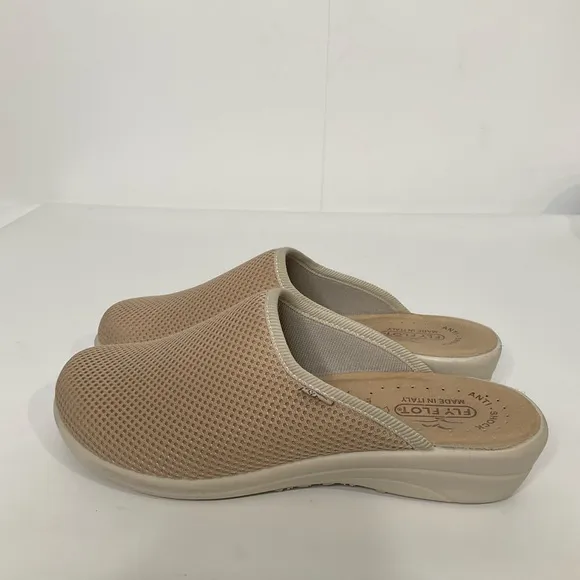 Fly Flot Made in Italy Genuine Leather Tan Mules Size 40