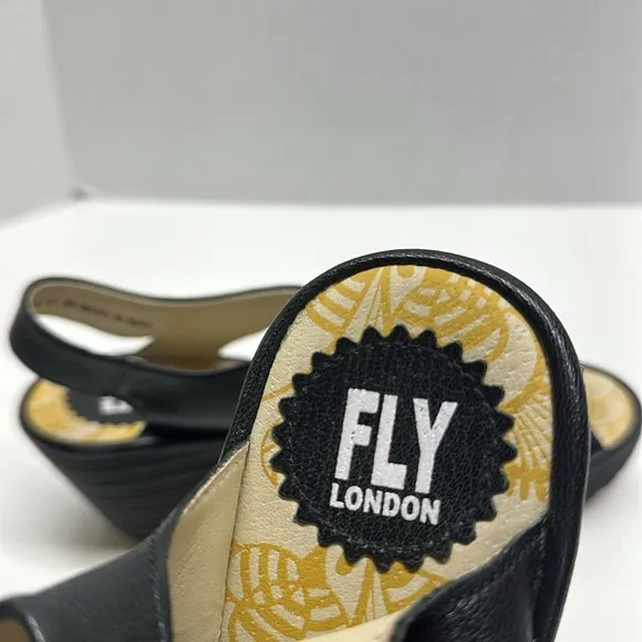Fly London Ylva High Heel Wedges Wedged Sandals Open Toe Leather Black Size 39 8