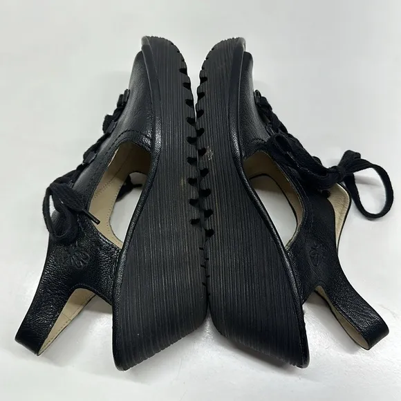 Fly London Ylva High Heel Wedges Wedged Sandals Open Toe Leather Black Size 39 8