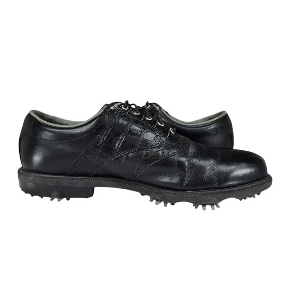 Footjoy Dryjoys Tour Golf Shoes sz 10M Mens Saddle Black Leather Alligator 53726