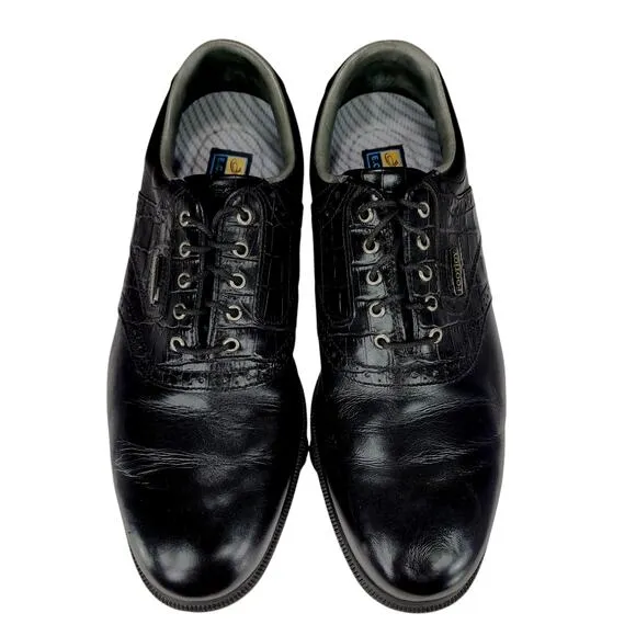 Footjoy Dryjoys Tour Golf Shoes sz 10M Mens Saddle Black Leather Alligator 53726