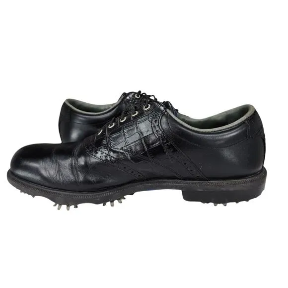 Footjoy Dryjoys Tour Golf Shoes sz 10M Mens Saddle Black Leather Alligator 53726