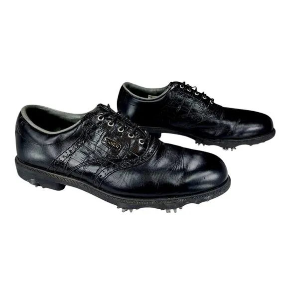 Footjoy Dryjoys Tour Golf Shoes sz 10M Mens Saddle Black Leather Alligator 53726