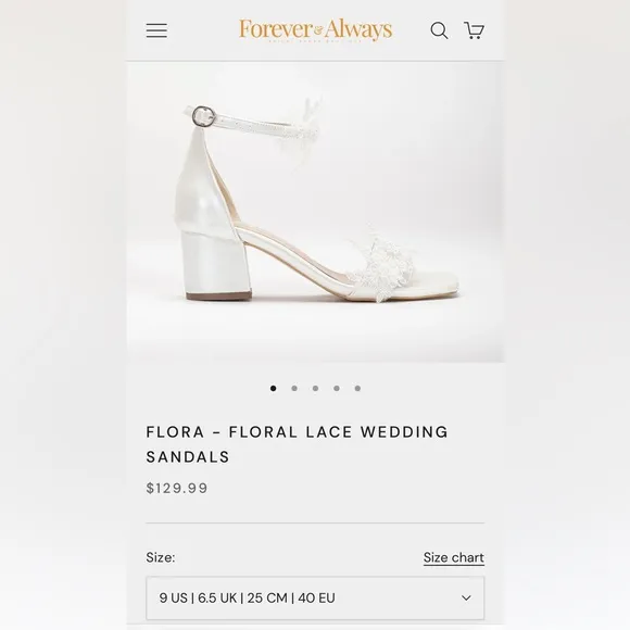 FOREVER &amp; ALWAYS PEARL AND LACE CREAM BRIDAL SHOES US SIZE 9 FLORA