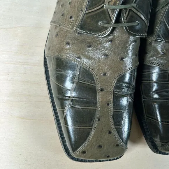Fortune From Liberty Green Leather Ostrich Croc Upper Lining/Sole Shoes Size 9.5