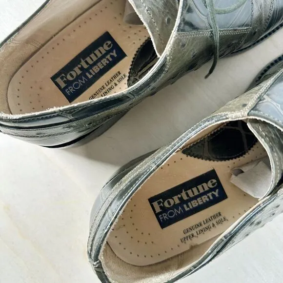 Fortune From Liberty Green Leather Ostrich Croc Upper Lining/Sole Shoes Size 9.5