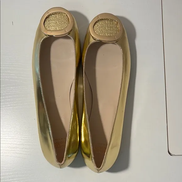 Frances Valentine Gold Heels with Metallic Ornament 1A