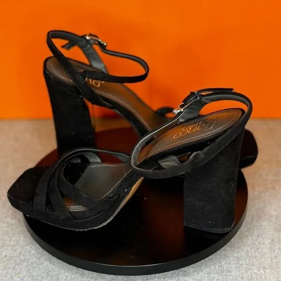 Franco Sarto Damalis Faux Leather Open Toe Block Heels Glitter Size  6