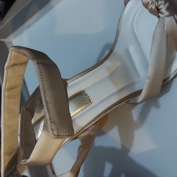 Franco Sarto Shoes Franco Oma Block Heel Dress Sandal (Champagne ) Used Once