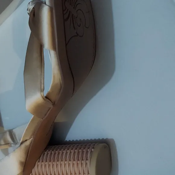 Franco Sarto Shoes Franco Oma Block Heel Dress Sandal (Champagne ) Used Once
